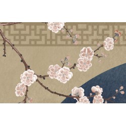 Tapisserie japonaise zen fleurs et oiseaux - Les fleurs de pêchers et les oiseaux