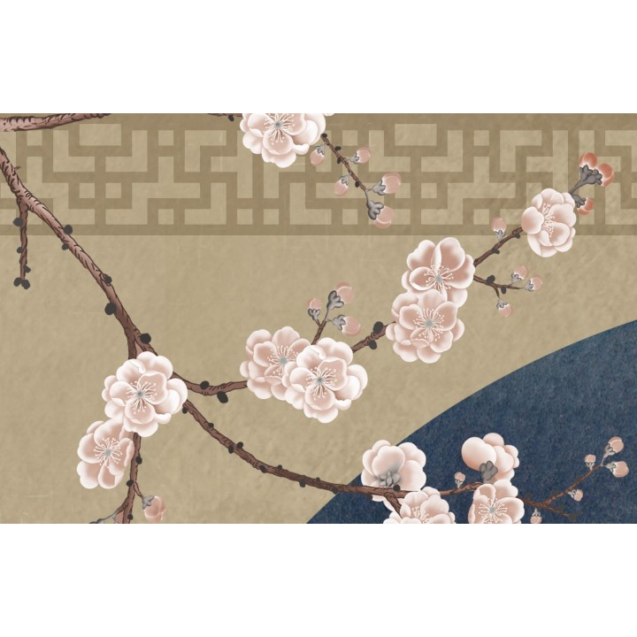 Tapisserie japonaise zen fleurs et oiseaux - Les fleurs de pêchers et les oiseaux