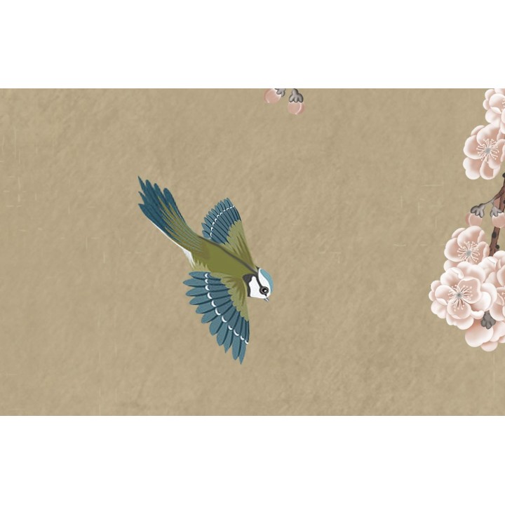 Tapisserie japonaise zen fleurs et oiseaux - Les fleurs de pêchers et les oiseaux