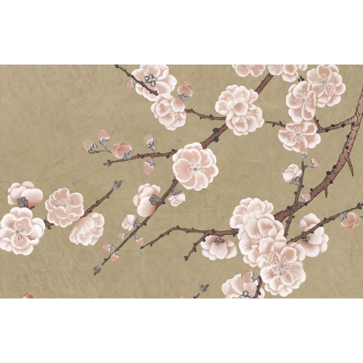 Tapisserie japonaise zen fleurs et oiseaux - Les fleurs de pêchers et les oiseaux