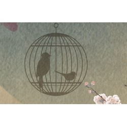 Tapisserie japonaise zen fleurs et oiseaux - Les fleurs de pêchers et les oiseaux