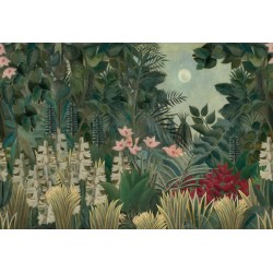 Tapisserie tropicale issue d'un tableau de peinture classique - La jungle dans la nuit