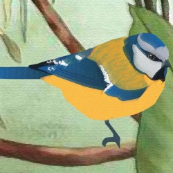 Papier peint tropical - Les oiseaux et les animaux sous le buisson