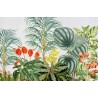 Tapisserie tropicale - Palmier et les fleurs exotiques, effet sur mur en béton blanc