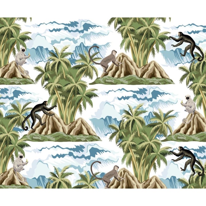 Paysage panoramique arbres et plantes tropicaux - Singe dans la jungle luxuriante