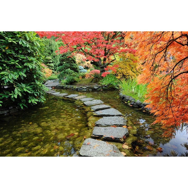 Panneau 3D salle de bain effet de profondeur - Paysage trompe l'œil jardin japonais zen