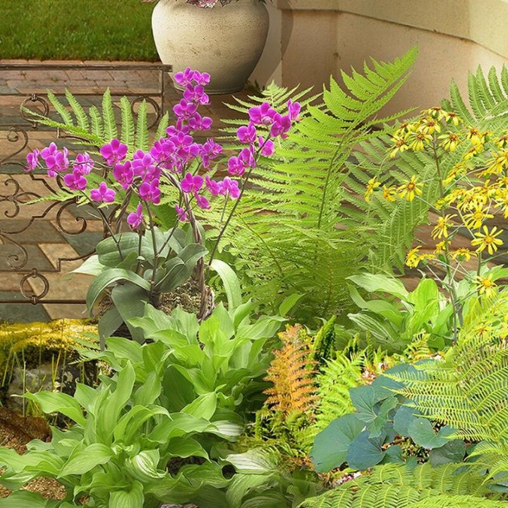 Panneau PVC décoratif ambiance tropicale - Flamants roses dans jardin exotique