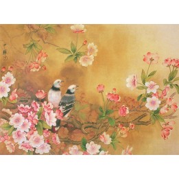 papier peint asiatique personnalisable fleurs de cerisier et oiseaux