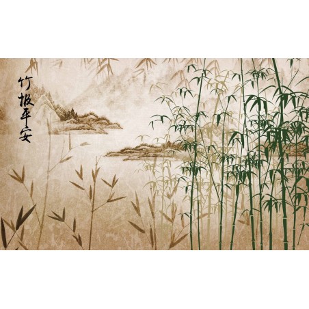 Papier peint asiatique - Paysage avec les bambous, aspect ancien