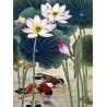 Tapisserie murale style chinois - Les canards mandarins dans l'étang avec les lotus - L'amour éternel