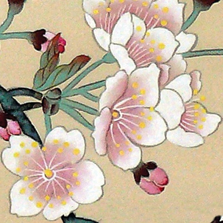 Peinture asiatique zen fleurs et oiseaux format vertical - Paysage avec les fleurs de cerisier et les oiseaux