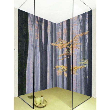 Salle de bains ambiance d'automne - Arbres avec feuilles jaunes orangés