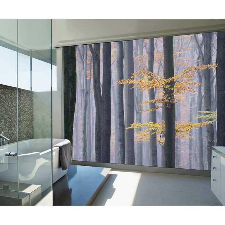 Salle de bains ambiance d'automne - Arbres avec feuilles jaunes orangés