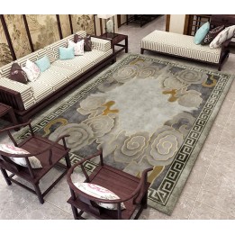Tapis chinois abstrait ton gris - Nuage doré porte bonheur