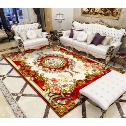 Tapis floral rouge or motif symétrique - Lys blanc, fleurs de printemps et feuillages
