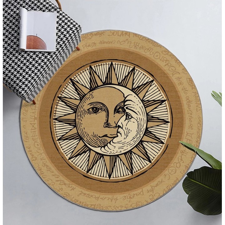 Tapis rond vintage ton marron le soleil et la lune
