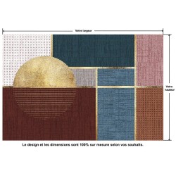 Tapis doré contemporain composition des couleurs et des formes - Marron, rose, bleu, orange, rectangle, cercle, et poitillé