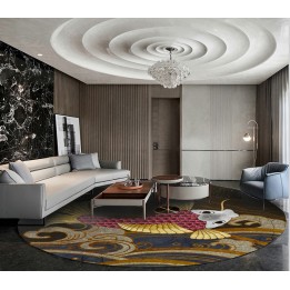 Tapis rond design japonais vintage - Poisson doré dans la vague, carpe de brocart porte bonheur et porte chance