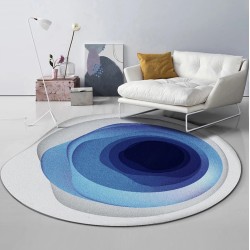 Tapis moderne design abstrait forme irrégulière - Dégradation de couleur bleue, fond gris clair et blanc