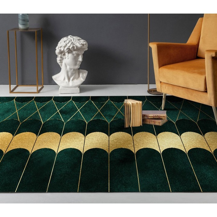 Tapis contemporain vert doré