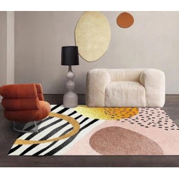Tapis design abstrait inspiration panthère et zèbre, fond rose et or