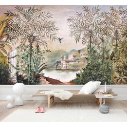Papier peint d'artiste issu d'un tableau de peinture - Terrasse dans la forêt