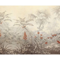 Papier peint d'artiste issu d'un tableau de peinture classique format portrait (vertical) - Forêt tropicale couleur grisaille