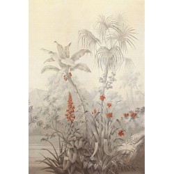 Papier peint d'artiste issu d'un tableau de peinture classique format portrait (vertical) - Forêt tropicale couleur grisaille