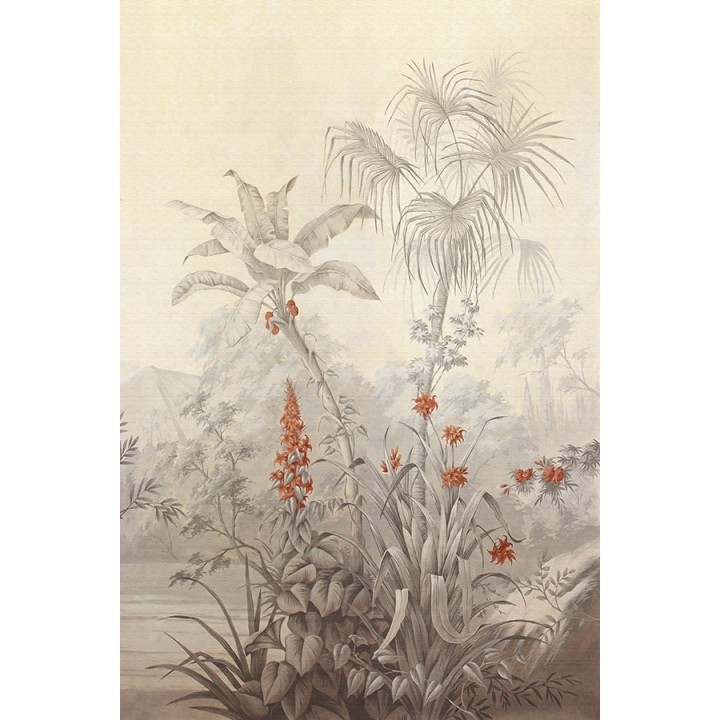 Papier peint d'artiste issu d'un tableau de peinture classique format portrait (vertical) - Forêt tropicale couleur grisaille