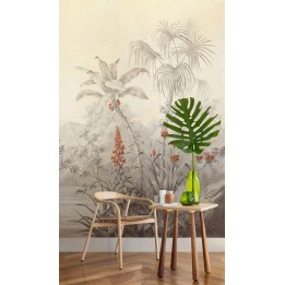 Papier peint d'artiste issu d'un tableau de peinture classique format portrait (vertical) - Forêt tropicale couleur grisaille