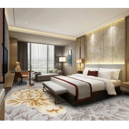Tapis fleur chambre d'hôtel couelur gris et doré