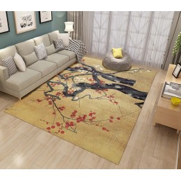 Tapis japonais aspect ancien - Arbre d'abricotier japonais, fleurs rouges et blanches