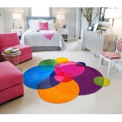 Tapis chambre design moderne joli couleur cercles multicolores.