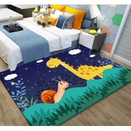 Tapis chambre enfant ton bleu et vert - Dinosaure et escargot