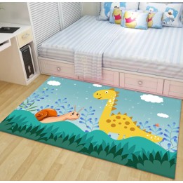 Tapis chambre enfant ton bleu et vert - Dinosaure et escargot