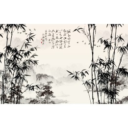 Papier peint paysage chinois les bambous etle poème