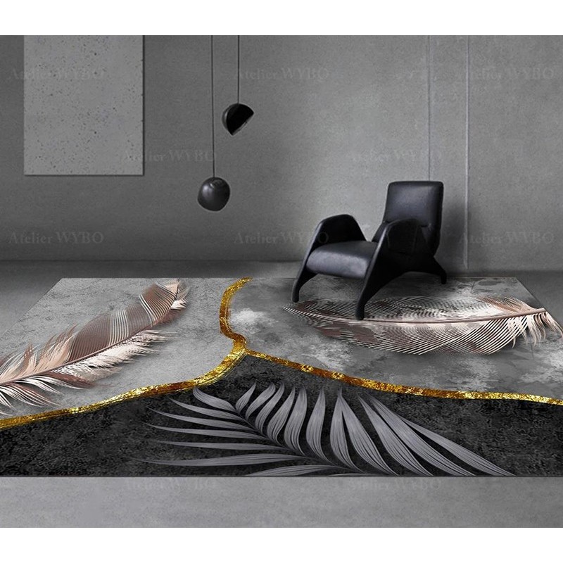 Tapis Rond Moelleux 180cm - Motif Tropical Feuilles Dorées, Antidérapant, Lavable En Machine