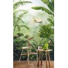 Tapisserie tropicale issue d'un tableau d'artiste, format vertical - Aigrette s'envole dans la jungle