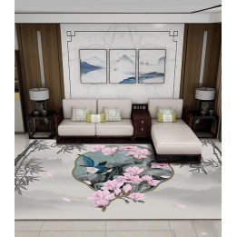 Paysage et bambou niveau de gris, magnolia rose et oiseau bleu dans jardin
