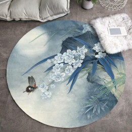 Tapis asiatique - Orchidée et papillon dans la nuit bleue, format rond