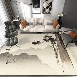 Tapis japonais beige sépia paysage de la montagne - Cloche pandant sur conifère