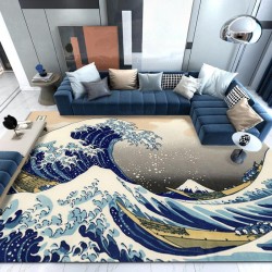 Tapis japonais ton bleu - La grande vague de Kanagawa