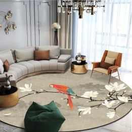 Tapis oval paysage zen avec fleurs et oiseaux - Perroquet arc-en-ciel sur branche de magnolia blanc