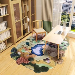 Tapis 3D paysage naturel - Colline, pelouse, buissons et bassin d'eau