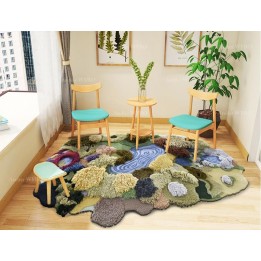 Tapis 3D paysage naturel - Colline, pelouse, arbuste d'automne, bassin bleu