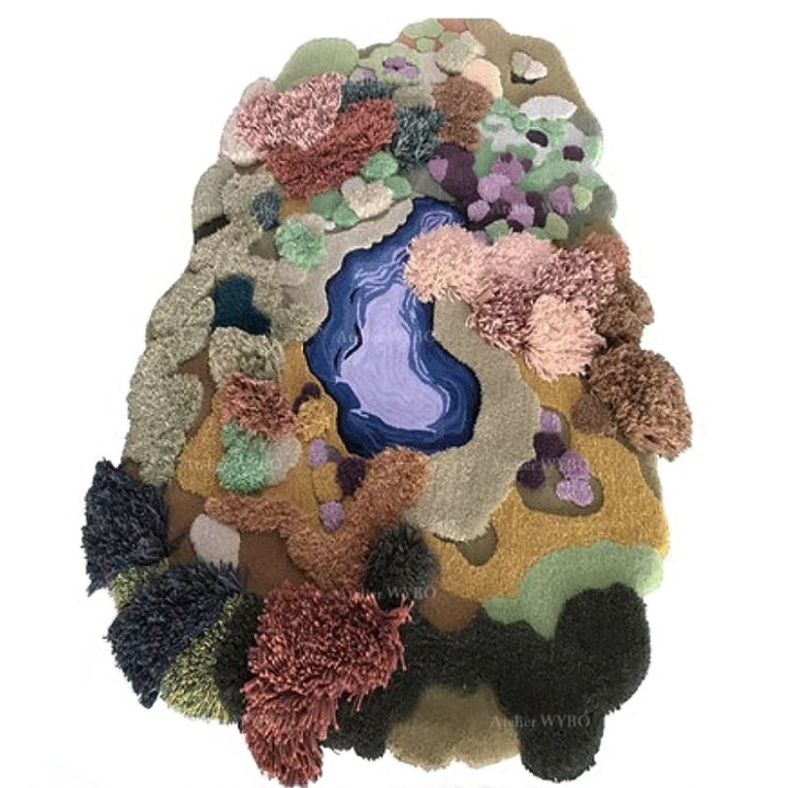 Tapis 3D paysage naturel - Colline, pelouse, buissons et bassin d'eau