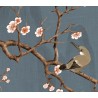 Tapisserie asiatique - Paysage avec les fleurs et les oiseaux fond bleu gris