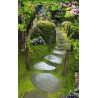 Panneau 3D effet de profondeur - Pas japonais dans jardin zen fleuri