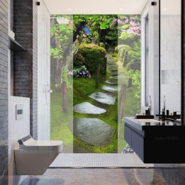 Panneau 3D effet de profondeur - Pas japonais dans jardin zen fleuri