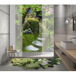 Panneau 3D effet de profondeur - Pas japonais dans jardin zen fleuri